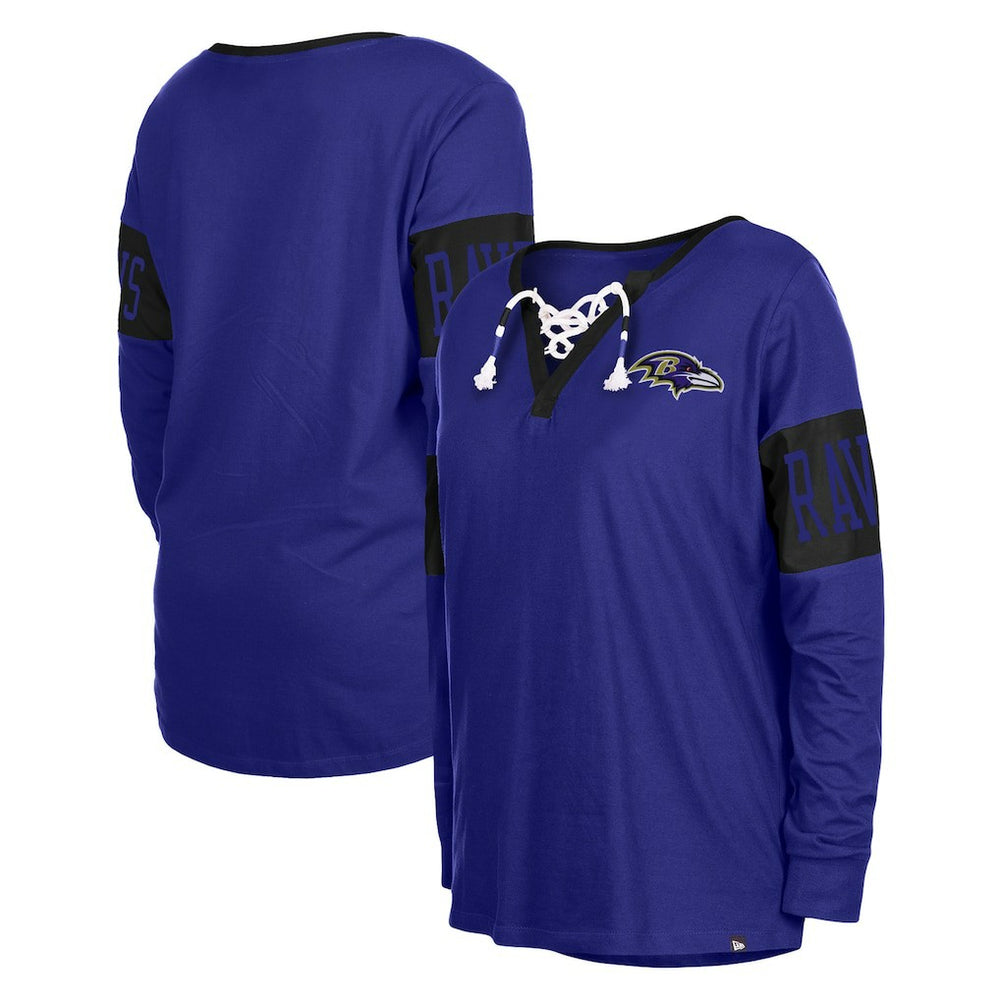 Baltimore Ravens New Era Women's Lace-Up Notch Neck Long Sleeve T-Shirt - Black discount