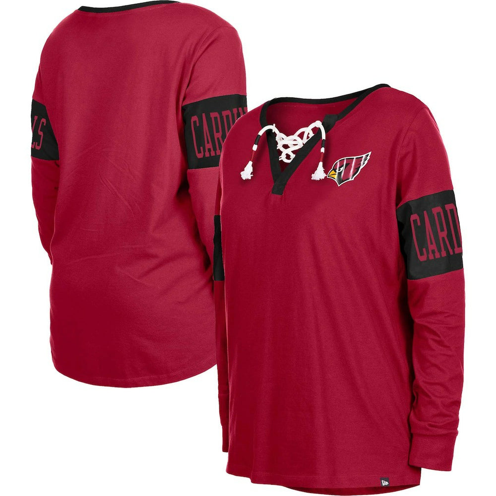 Arizona Cardinals New Era Women's Lace-Up Notch Neck Long Sleeve T-Shirt - Cardinal cheap