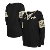 New Orleans Saints New Era Women's Lace-Up Notch Neck Long Sleeve T-Shirt - Black for sale