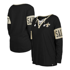 New Orleans Saints New Era Women's Lace-Up Notch Neck Long Sleeve T-Shirt - Black for sale