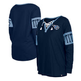 Tennessee Titans New Era Women's Lace-Up Notch Neck Long Sleeve T-Shirt - Navy on sale