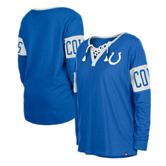 Indianapolis Colts New Era Women's Lace-Up Notch Neck Long Sleeve T-Shirt - Blue outlet