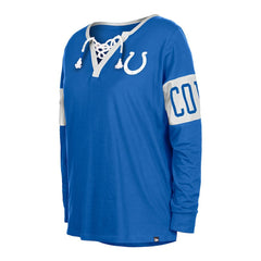 Indianapolis Colts New Era Women's Lace-Up Notch Neck Long Sleeve T-Shirt - Blue outlet