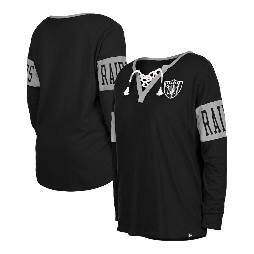 Las Vegas Raiders New Era Women's Lace-Up Notch Neck Long Sleeve T-Shirt - Black outlet