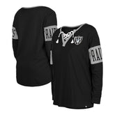 Las Vegas Raiders New Era Women's Lace-Up Notch Neck Long Sleeve T-Shirt - Black outlet