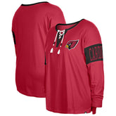 Arizona Cardinals New Era Women's Plus Size Lace-Up Notch Neck Long Sleeve T-Shirt - Cardinal outlet