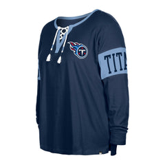 Tennessee Titans New Era Women's Plus Size Lace-Up Notch Neck Long Sleeve T-Shirt - Navy discount