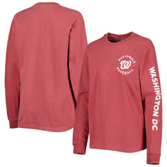 Washington Nationals Soft as a Grape Women's Team Pigment Dye Long Sleeve T-Shirt Red