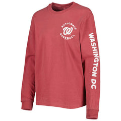 Washington Nationals Soft as a Grape Women's Team Pigment Dye Long Sleeve T-Shirt Red