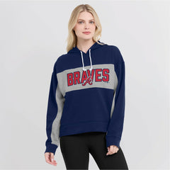 Atlanta Braves Women's Filled Stat Sheet Pullover Hoodie Navy