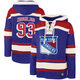 Mika Zibanejad New York Rangers '47 Player Name & Number Lacer Pullover Hoodie - Blue Hoodies