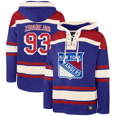 Mika Zibanejad New York Rangers '47 Player Name & Number Lacer Pullover Hoodie - Blue Hoodies