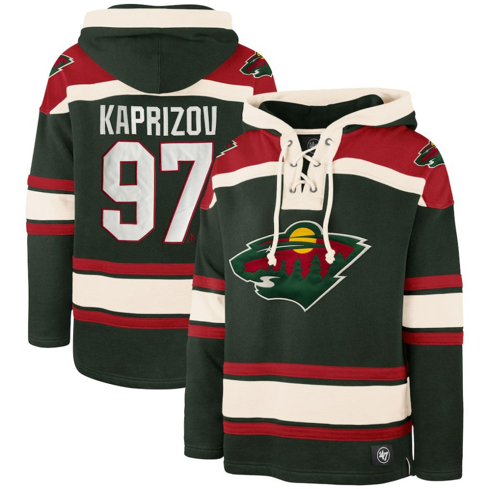 Kirill Kaprizov Minnesota Wild '47 Player Name & Number Lacer Pullover Hoodie - Green Hoodies