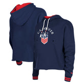 USWNT 5th & Ocean by New Era Women's Athleisure Cropped Fleece Pullover Hoodie - Navy shop