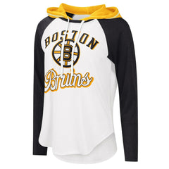 Boston Bruins G-III 4Her by Carl Banks Women's MVP Raglan Lightweight Hooded T-Shirt - White/Heather Black T-shirts