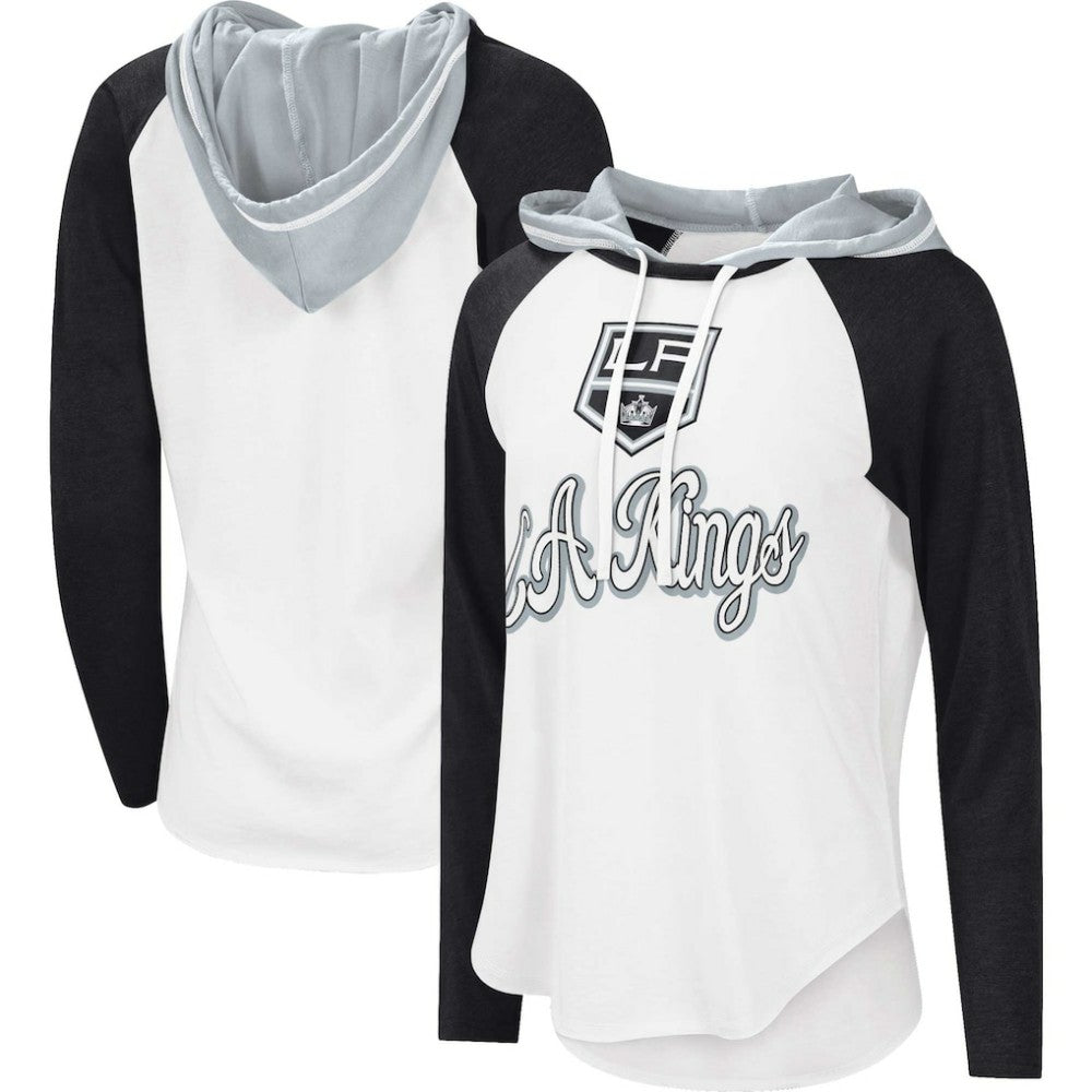 Los Angeles Kings G-III 4Her by Carl Banks Women's MVP Raglan Lightweight Hooded T-Shirt - White/Black T-shirts