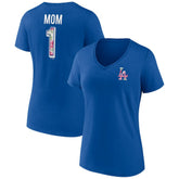 Los Angeles Dodgers Women's Team Logo Mother's Day V-Neck T-Shirt Royal