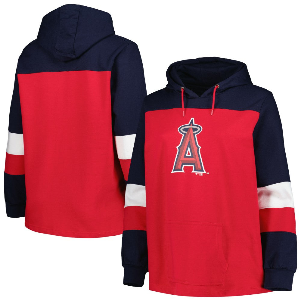Los Angeles Angels Women's Plus Size Colorblock Pullover Hoodie Red