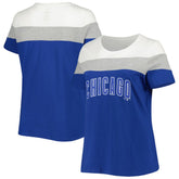 Chicago Cubs Women's Plus Size Colorblock T-Shirt Royal/Heather Gray