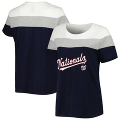 Washington Nationals Women's Plus Size Colorblock T-Shirt Navy/Heather Gray