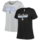 Los Angeles Dodgers Profile Women's Plus Size T-Shirt Combo Pack Black/Heather Gray