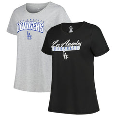 Los Angeles Dodgers Profile Women's Plus Size T-Shirt Combo Pack Black/Heather Gray