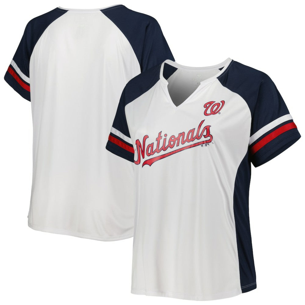 Washington Nationals Women's Plus Size Notch Neck T-Shirt White/Navy