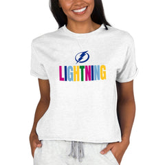 Tampa Bay Lightning Concepts Sport Women's Tri-Blend Mainstream Terry Short Sleeve Sweatshirt Top - Oatmeal Sweatshirts