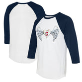 Cleveland Guardians Tiny Turnip Women's Angel Wings 3/4-Sleeve Raglan T-Shirt White/Navy