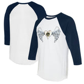 Milwaukee Brewers Tiny Turnip Women's Angel Wings 3/4-Sleeve Raglan T-Shirt White/Navy