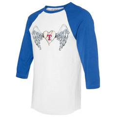 Texas Rangers Tiny Turnip Women's Angel Wings 3/4-Sleeve Raglan T-Shirt White/Royal