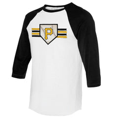Pittsburgh Pirates Tiny Turnip Women's Base Stripe 3/4-Sleeve Raglan T-Shirt White/Black