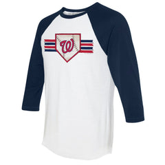 Washington Nationals Tiny Turnip Women's Base Stripe 3/4-Sleeve Raglan T-Shirt White/Navy