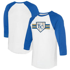 Kansas City Royals Tiny Turnip Women's Base Stripe 3/4-Sleeve Raglan T-Shirt White/Royal