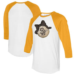 San Diego Padres Tiny Turnip Women's Baseball Bow 3/4-Sleeve Raglan T-Shirt White/Gold
