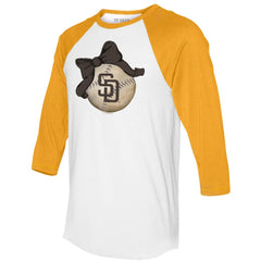 San Diego Padres Tiny Turnip Women's Baseball Bow 3/4-Sleeve Raglan T-Shirt White/Gold