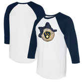 Milwaukee Brewers Tiny Turnip Women's Baseball Bow 3/4-Sleeve Raglan T-Shirt White/Navy