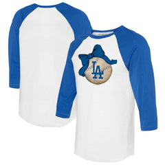 Los Angeles Dodgers Tiny Turnip Women's Baseball Bow 3/4-Sleeve Raglan T-Shirt White/Royal