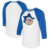 Toronto Blue Jays Tiny Turnip Women's Baseball Bow 3/4-Sleeve Raglan T-Shirt White/Royal