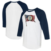 Seattle Mariners Tiny Turnip Women's Baseball Flag 3/4-Sleeve Raglan T-Shirt White/Navy