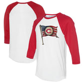 Cincinnati Reds Tiny Turnip Women's Baseball Flag 3/4-Sleeve Raglan T-Shirt White/Red