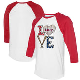 Los Angeles Angels Tiny Turnip Women's Baseball Love Raglan 3/4-Sleeve T-Shirt White/Red