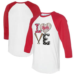 Cincinnati Reds Tiny Turnip Women's Baseball Love Raglan 3/4-Sleeve T-Shirt White/Red