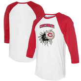 Cincinnati Reds Tiny Turnip Women's Baseball Tear 3/4-Sleeve Raglan T-Shirt White/Red