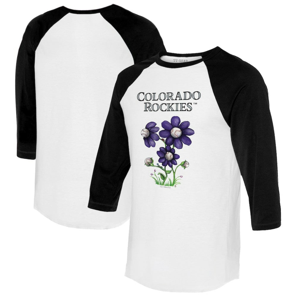 Colorado Rockies Tiny Turnip Women's Blooming Baseballs 3/4-Sleeve Raglan T-Shirt White/Black
