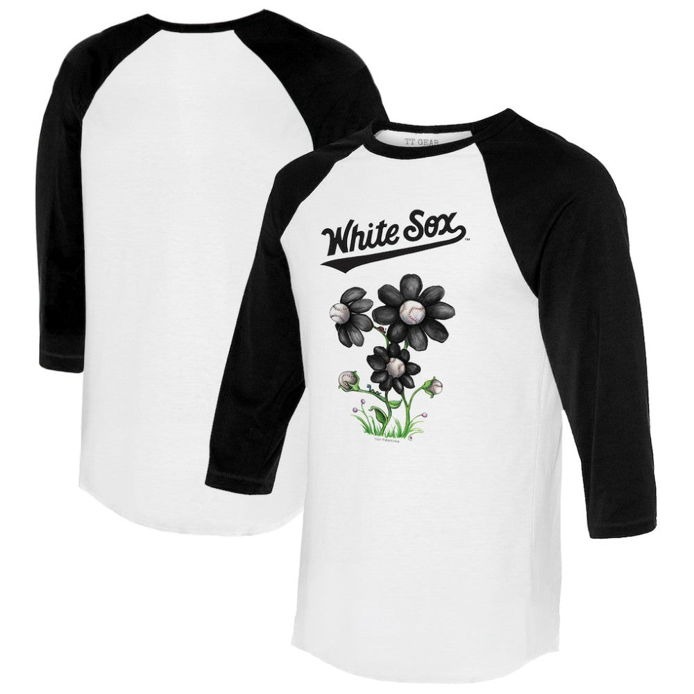 Chicago White Sox Tiny Turnip Women's Blooming Baseballs 3/4-Sleeve Raglan T-Shirt White/Black