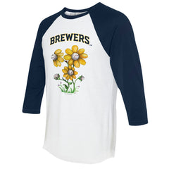 Milwaukee Brewers Tiny Turnip Women's Blooming Baseballs 3/4-Sleeve Raglan T-Shirt White/Navy