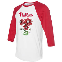 Philadelphia Phillies Tiny Turnip Women's Blooming Baseballs 3/4-Sleeve Raglan T-Shirt White/Red