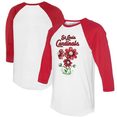St. Louis Cardinals Tiny Turnip Women's Blooming Baseballs 3/4-Sleeve Raglan T-Shirt White/Red
