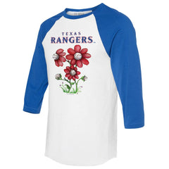 Texas Rangers Tiny Turnip Women's Blooming Baseballs 3/4-Sleeve Raglan T-Shirt White/Royal